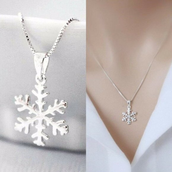 New Beautiful 925 Silver Snowflake Necklace - Picture 1 of 3